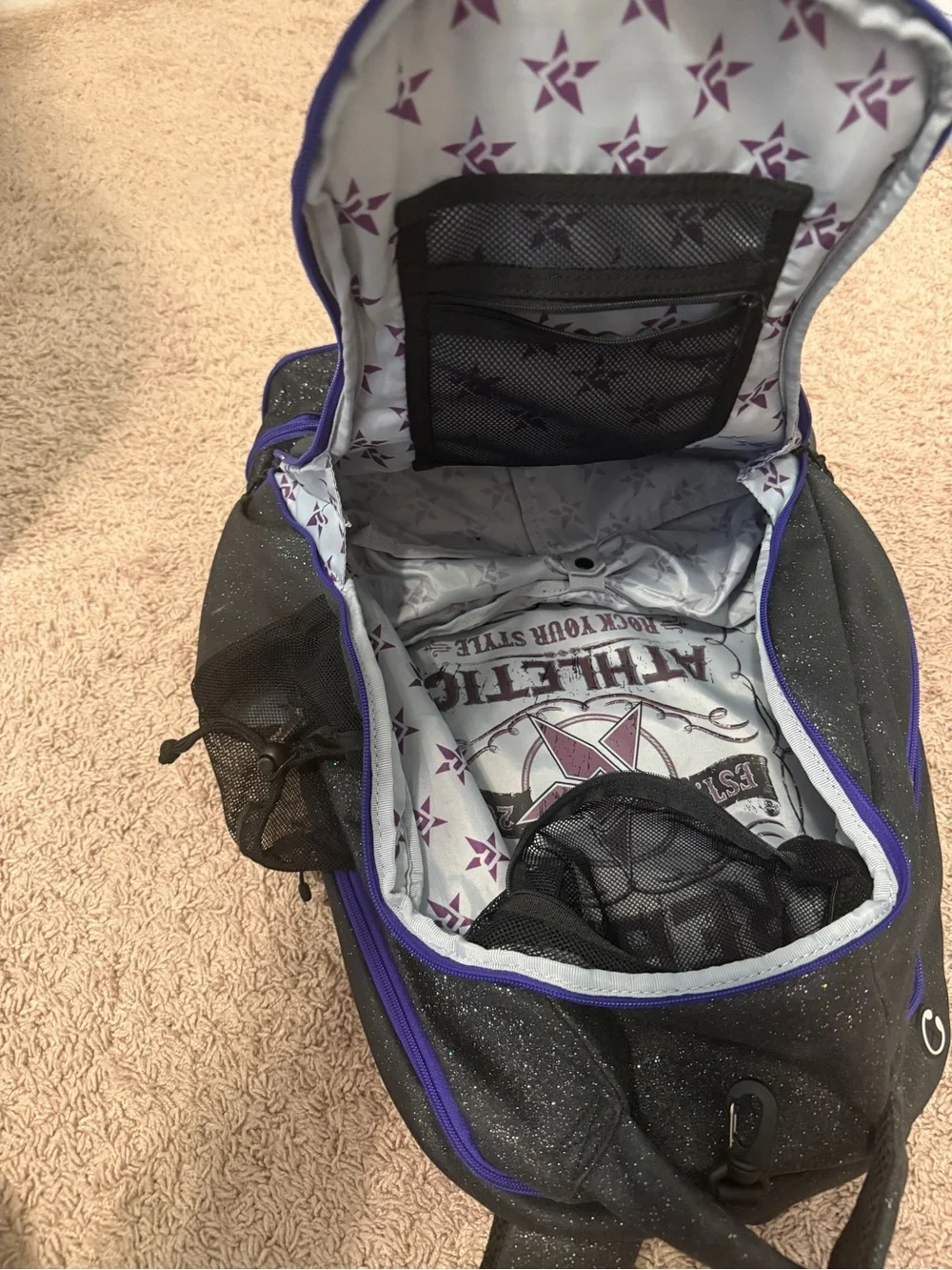 Rebel Black Sparkle Backpack with Purple Trim - Cheer backpack